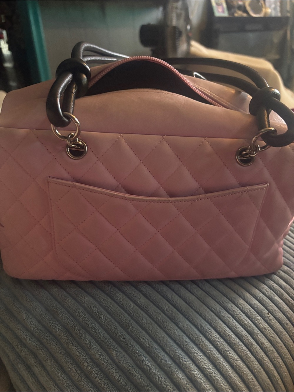 CHANEL Pink Quilted Shoulder Bag with Black Trim - Picture 9 of 9